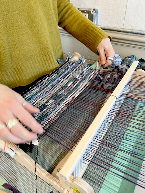 Dahlia Popovits weaving loom