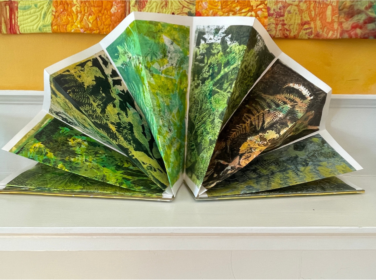 Book with botanical gelliprinting by Diane Franklin