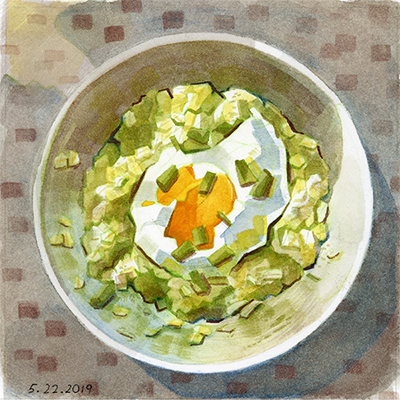 An illustration of savory oatmeal by Yuko Okabe